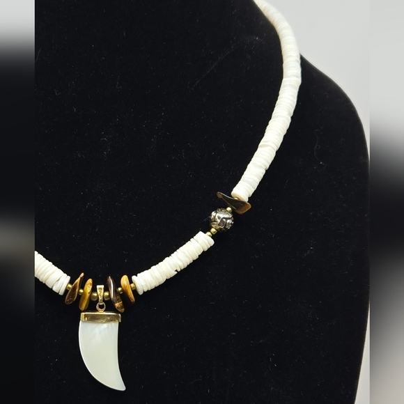 Heishi, Mother Of Pearl & Tiger Eye Womens Necklace Rose Beads Brass Accents - Picture 7 of 8